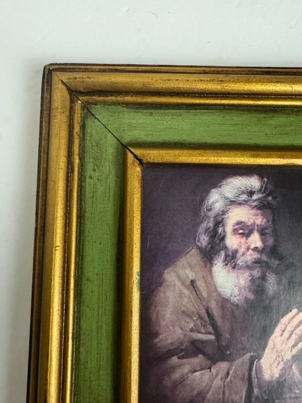 Vintage Rembrandt van Rijn  Elderly Man in Prayer Print Wood Frame